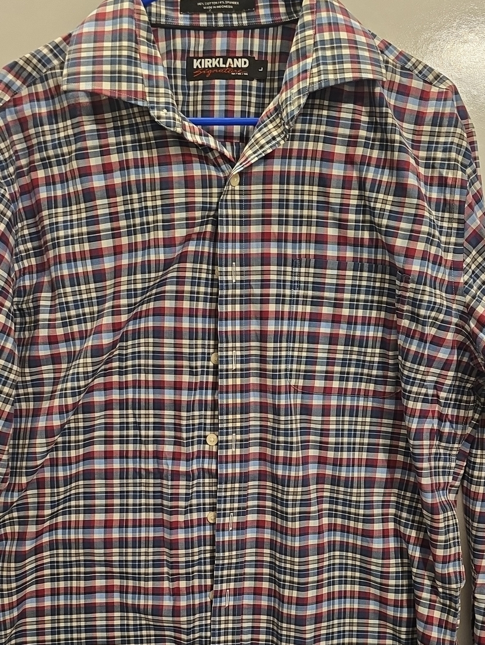 Kirkland Signature Plaid Button-Down Shirt in Red, Blue and White